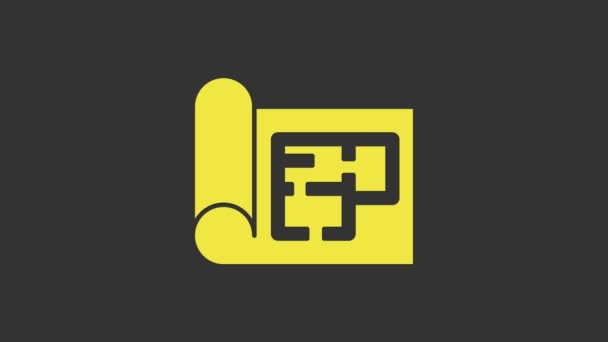 Gele Huis plan pictogram geïsoleerd op grijze achtergrond. 4K Video motion grafische animatie — Stockvideo