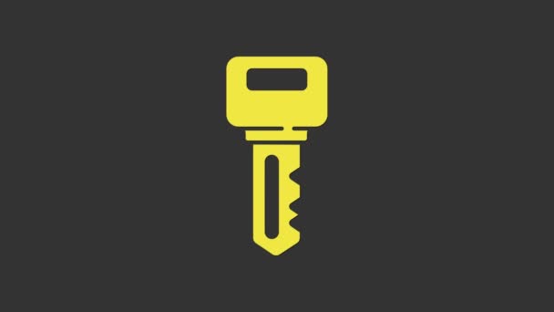 Gelbes Haus Schlüsselsymbol isoliert auf grauem Hintergrund. 4K Video Motion Grafik Animation — Stockvideo