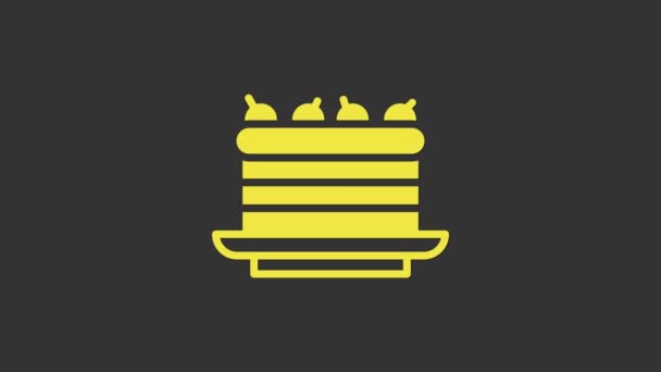 Icono de pastel amarillo aislado sobre fondo gris. Feliz Cumpleaños. Animación gráfica de vídeo 4K — Vídeo de stock