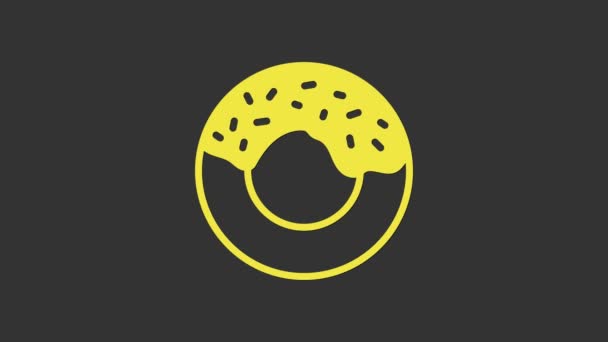 Ciambella gialla con icona glassa dolce isolata su sfondo grigio. Animazione grafica 4K Video motion — Video Stock