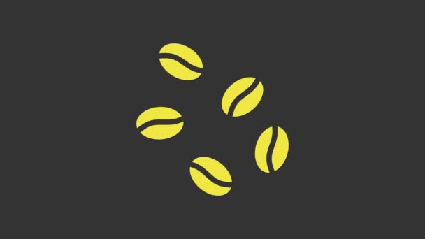 Sárga kávé bab ikon elszigetelt szürke háttér. 4K Videó mozgás grafikus animáció — Stock videók