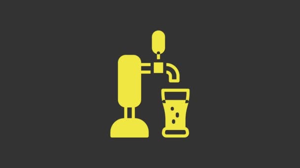 Yellow Beer tap with glass icon isolated on grey background. 4K Video motion graphic animation — Stock Video