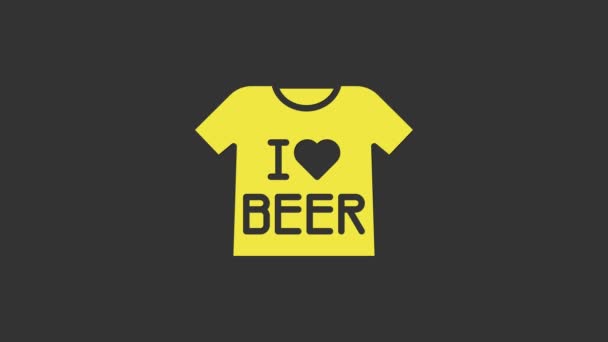 Geel Bier T-shirt icoon geïsoleerd op grijze achtergrond. 4K Video motion grafische animatie — Stockvideo