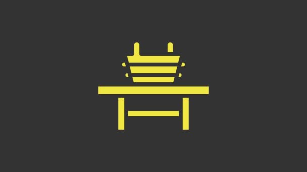 Yellow Sauna bench with bucket icon isolated on grey background. 4K Video motion graphic animation — Stock Video