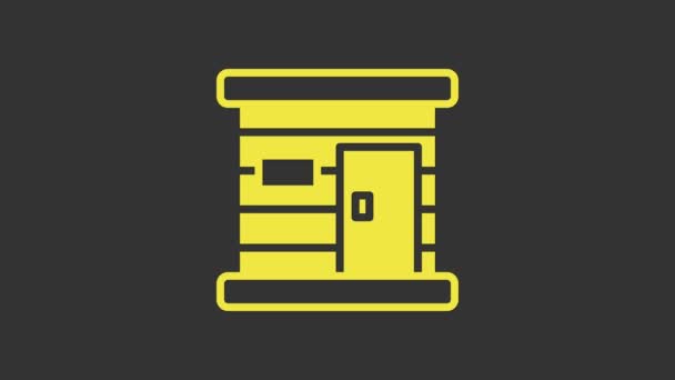 Žlutá ikona saunové dřevěné lázně izolované na šedém pozadí. Termální lázně relaxační koupel a horká pára zdravotní péče, relaxační terapie. Grafická animace pohybu videa 4K — Stock video