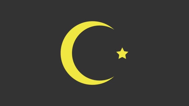 Gelber Stern und Halbmond - Symbol des Islam auf grauem Hintergrund. Symbol der Religion. 4K Video Motion Grafik Animation — Stockvideo