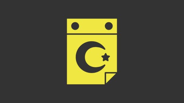 Yellow Star and crescent - symbol of Islam icon isolated on grey background. Religion symbol. 4K Video motion graphic animation — Stock Video