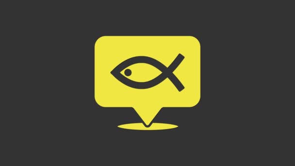 Yellow Christian fish symbol icon isolated on grey background. Jesus fish symbol. 4K Video motion graphic animation — Stock Video