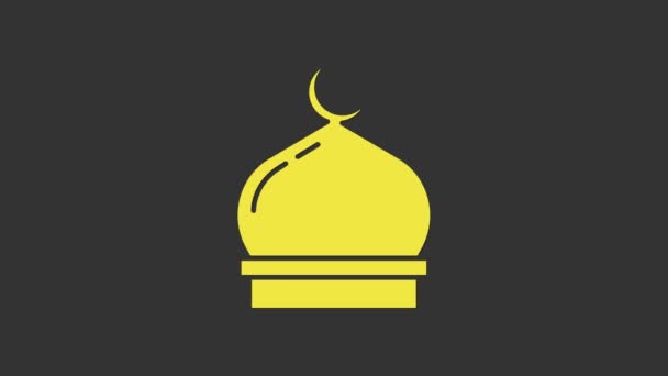 Icono amarillo de la mezquita musulmana aislado sobre fondo gris. Animación gráfica de vídeo 4K — Vídeos de Stock