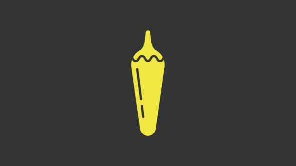 Yellow Hot ardei iute pictograma păstăi izolat pe fundal gri. Design pentru alimente, produse culinare, condimente și condimente pachet, carte de gătit. 4K Animație grafică în mișcare video — Videoclip de stoc
