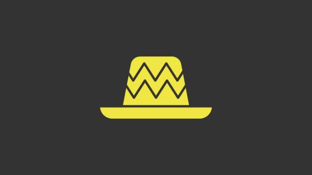 Amarillo Tradicional sombrero mexicano icono aislado sobre fondo gris. Animación gráfica de vídeo 4K — Vídeos de Stock
