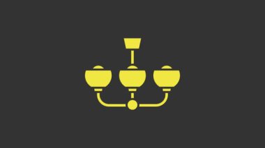 Sarı Chandelier simgesi gri arkaplanda izole edildi. 4K Video hareketli grafik canlandırması