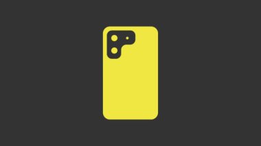 Sarı Akıllı Telefon, gri arkaplanda izole edilmiş bir cep telefonu simgesi. 4K Video hareketli grafik canlandırması