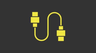 Sarı USB kablo ikonu gri arkaplanda izole edildi. PC ve mobil cihazlar için bağlantı ve soketler. 4K Video hareketli grafik canlandırması