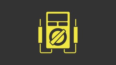 Sarı Ampere ölçer, multimetre, voltmetre ikonu gri arkaplanda izole edilmiş. Elektrik akımını ölçmek için araçlar. 4K Video hareketli grafik canlandırması