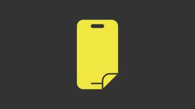 Gri arkaplanda izole edilmiş akıllı telefon simgesi için sarı cam ekran koruyucu. Cam için koruyucu film. Cep telefonu için şeffaf yumuşak cam. 4K Video hareketli grafik canlandırması