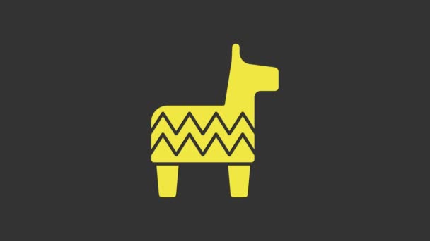 Icono amarillo de piñata aislado sobre fondo gris. Juguete de cumpleaños tradicional mexicano. Animación gráfica de vídeo 4K — Vídeo de stock