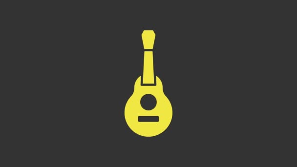Žlutá mexická kytara ikona izolované na šedém pozadí. Akustická kytara. Strunový hudební nástroj. Grafická animace pohybu videa 4K — Stock video