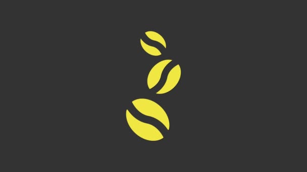 Sárga kávé bab ikon elszigetelt szürke háttér. 4K Videó mozgás grafikus animáció — Stock videók