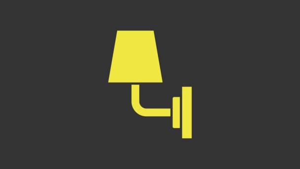Yellow Wall lamp or sconce icon isolated on grey background. Wall lamp light. 4K Video motion graphic animation — Stock Video