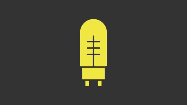 Geel Lichtemitterende diode pictogram geïsoleerd op grijze achtergrond. Halfgeleiderdiode elektrisch onderdeel. 4K Video motion grafische animatie — Stockvideo