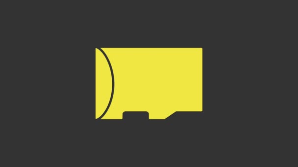 Ikon kartu memori SD Mikro Kuning terisolasi pada latar belakang abu-abu. Animasi grafis gerak Video 4K — Stok Video