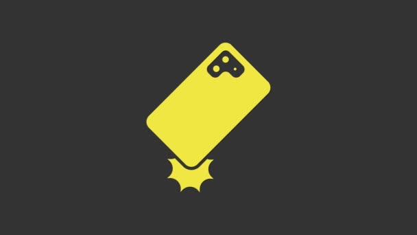 Sárga Sokkoló mobiltelefon ikon elszigetelt szürke alapon. 4K Videó mozgás grafikus animáció — Stock videók
