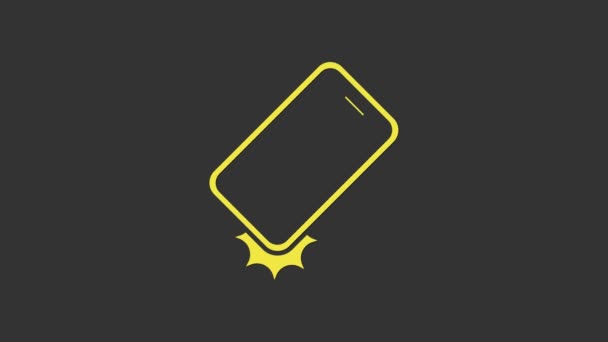 Amarelo ícone do telefone móvel à prova de choque isolado no fundo cinza. Animação gráfica em movimento de vídeo 4K — Vídeo de Stock