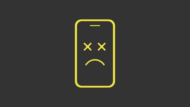Yellow Dead mobile icon isolated on grey background. Deceased digital device emoji symbol. Corpse smartphone showing facial emotion. 4K Video motion graphic animation — Stock Video