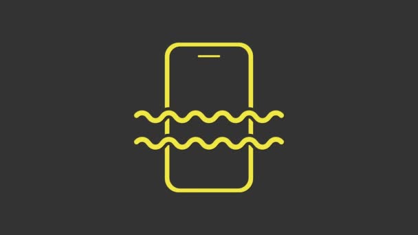 Gele Waterdichte mobiele telefoon pictogram geïsoleerd op grijze achtergrond. Smartphone met waterdruppel. 4K Video motion grafische animatie — Stockvideo