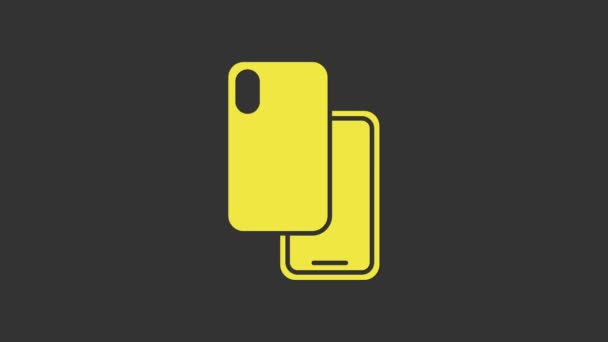 Smartphone giallo, icona del telefono cellulare isolata su sfondo grigio. Animazione grafica 4K Video motion — Video Stock