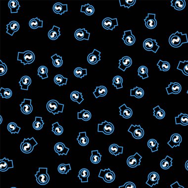 Çizgi İşadamı zihin ikonu planlıyor. Siyah arka planda kusursuz desen var. Dolarlı kafa. Para kazanmak için bir fikir. Yatırım artışı. Vektör