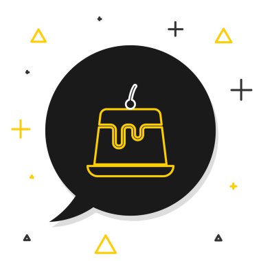 Beyaz arka planda izole edilmiş karamel kaplı kremalı çizgi puding. Renkli taslak konsepti. Vektör