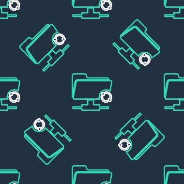 Satır FTP eşzamanlama simgesi siyah arkaplanda izole edilmiş pürüzsüz desen. Yazılım güncellemesi, transfer protokolü, yönlendirici, takım çalışması araç yönetimi, kopyalama işlemi. Vektör