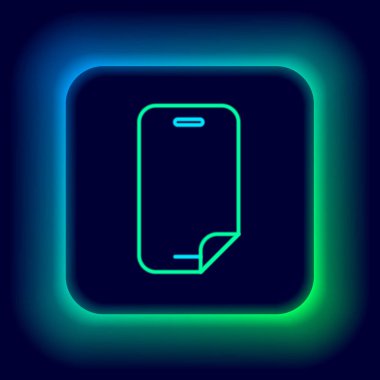 Siyah arkaplanda izole edilmiş akıllı telefon simgesi için parıldayan neon hattı cam ekran koruyucusu. Cam için koruyucu film. Cep telefonu için şeffaf yumuşak cam. Renkli taslak konsepti. Vektör