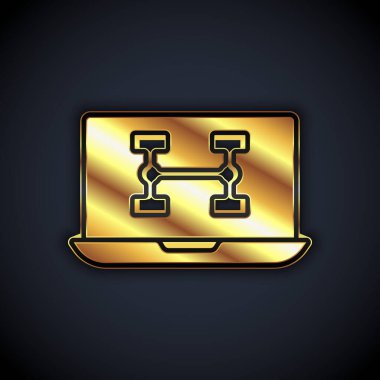 Siyah arka planda izole edilmiş araba ikonunun altın donanım tanılama durumu. Araba servisi ve tamir parçaları. Vektör