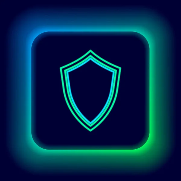 Glowing Neon Line Shield Icon Isolated Black Background Guard Sign — Stock Vector