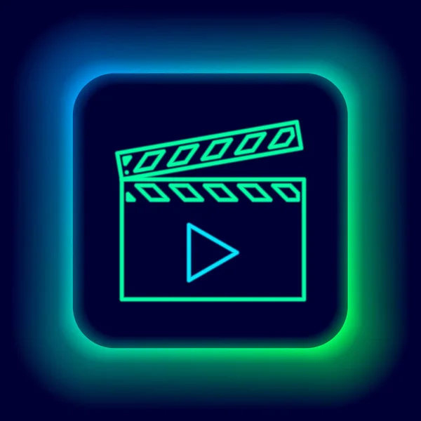 Leuchtende Neon Linie Filmspule Symbol Isoliert Auf Schwarzem Hintergrund Buntes — Stockvektor