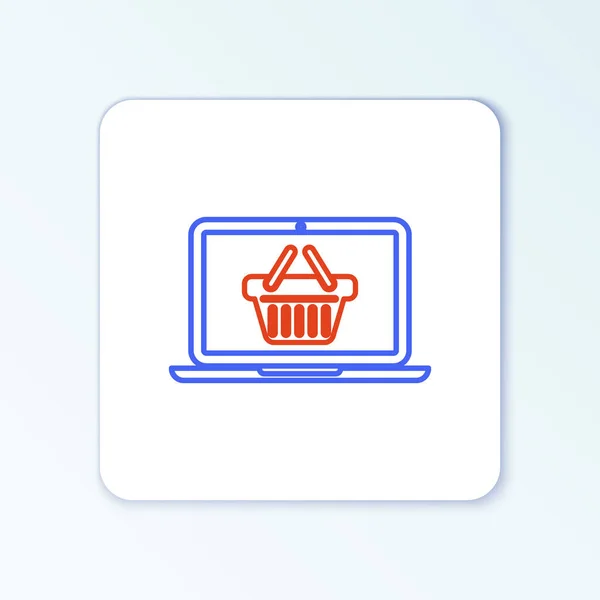 Line Shopping Basket Screen Laptop Icon Isolated White Background Concept — Stock Vector