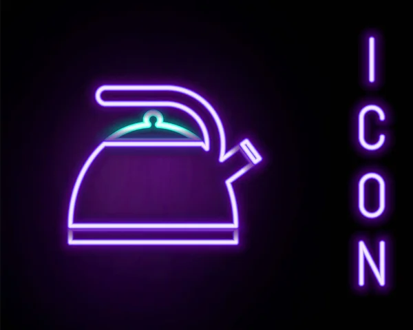 Leuchtende Neon Linie Wasserkocher Mit Griff Symbol Isoliert Auf Schwarzem — Stockvektor