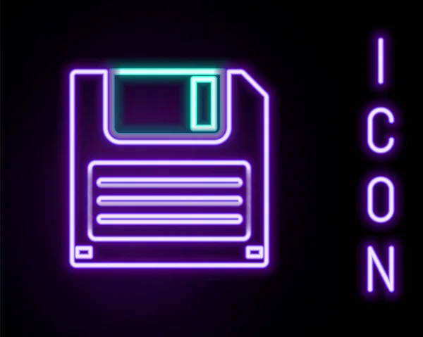 Leuchtende Neon Line Diskette Für Computer Datenspeicher Symbol Isoliert Auf — Stockvektor