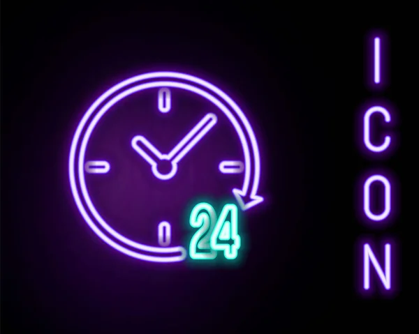 Świecąca Neon Linia Zegar Godziny Ikona Izolowana Czarnym Tle Cały — Wektor stockowy