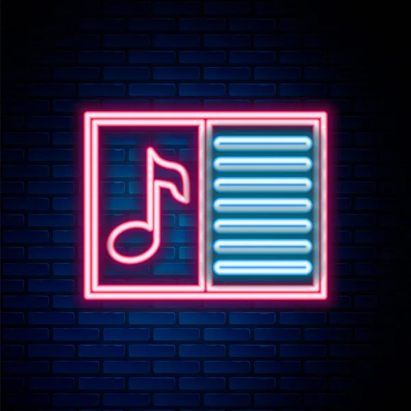Linea Luminosa Neon Libro Musicale Con Icona Nota Isolata Sfondo — Vettoriale Stock