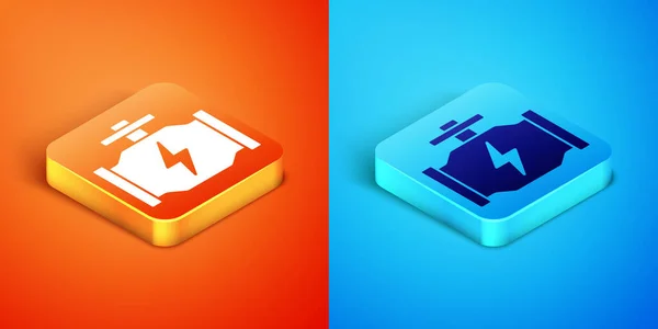 Isometric Check Motorsymbol Auf Orangefarbenem Und Blauem Hintergrund Vektor — Stockvektor