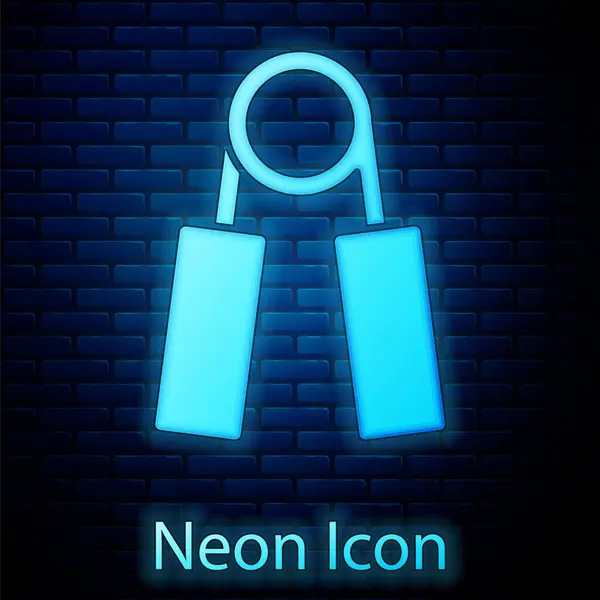 Glödande Neon Sport Expander Ikon Isolerad Tegel Vägg Bakgrund Sportutrustning — Stock vektor