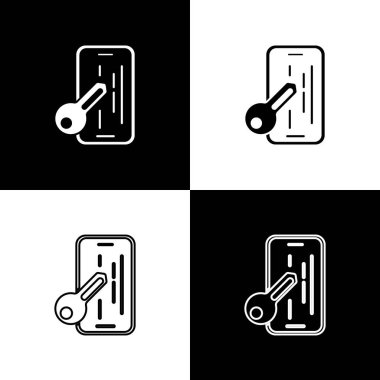 Akıllı telefon simgesi için cam ekran koruyucusunu siyah beyaz arkaplanda izole et. Cam için koruyucu film. Cep telefonu için şeffaf yumuşak cam. Vektör