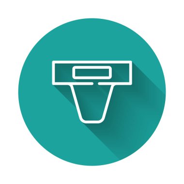 Dövüş sanatları ikonu için beyaz çizgi kasık koruması uzun gölgeli bir geçmişi var. Yeşil daire düğmesi. Vektör