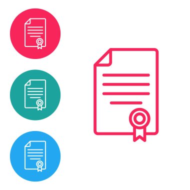 Kırmızı çizgi ev sözleşmesi ikonu beyaz arka planda izole edildi. Sözleşme oluşturma hizmeti, belge oluşumu, başvuru formu bileşimi. Simgeleri daire düğmelerine ayır. Vektör