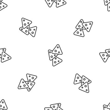 Gri çizgi Nachos simgesi beyaz arka planda izole edilmiş kusursuz desen. Tortilla cipsi veya nachos tortilla. Geleneksel Meksika fast food 'u. Vektör