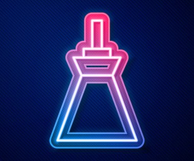 Parlayan neon hattı lambanın asılı ikonu mavi arkaplanda izole edildi. Tavan lambası ampulü. Vektör